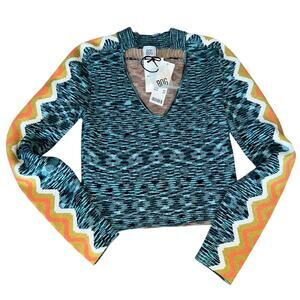 NWT BDG Urban Outfitters Geometric Teal Orange V-neck Sweater Size Medium